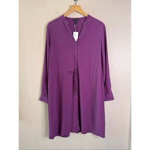 Eileen Fisher Shirt Dress Womens Medium Button Front Purple Knee Length NWT